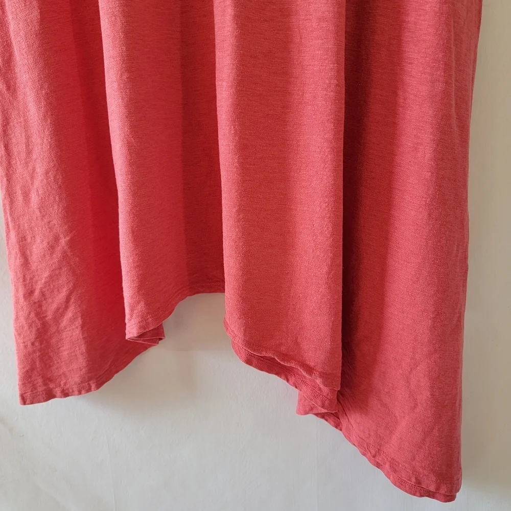 EILEEN FISHER Coral Organic Cotton Midi Dress Sz L Asymmetrical Minimalist - Picture 7 of 10